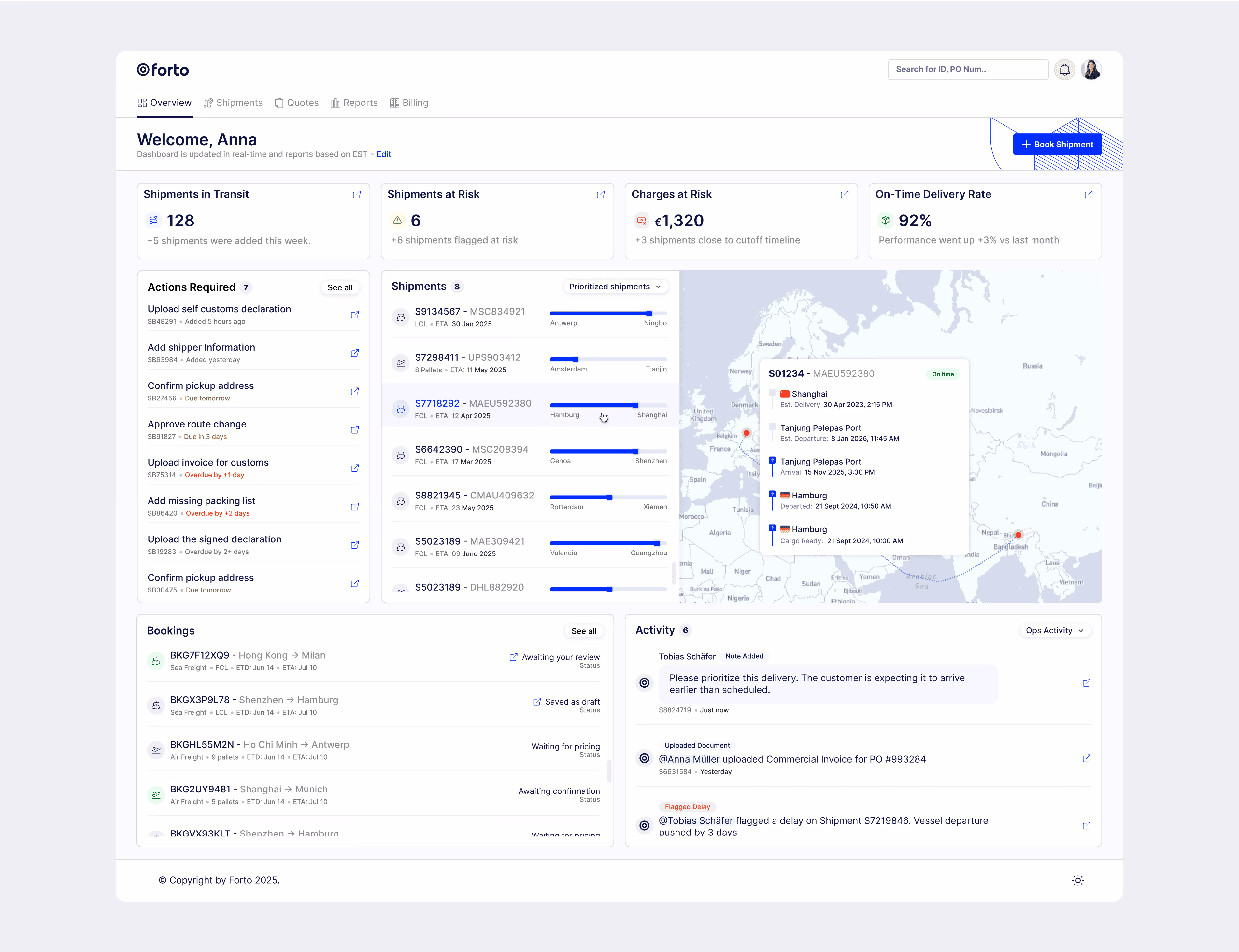 An image of shipment dashboard