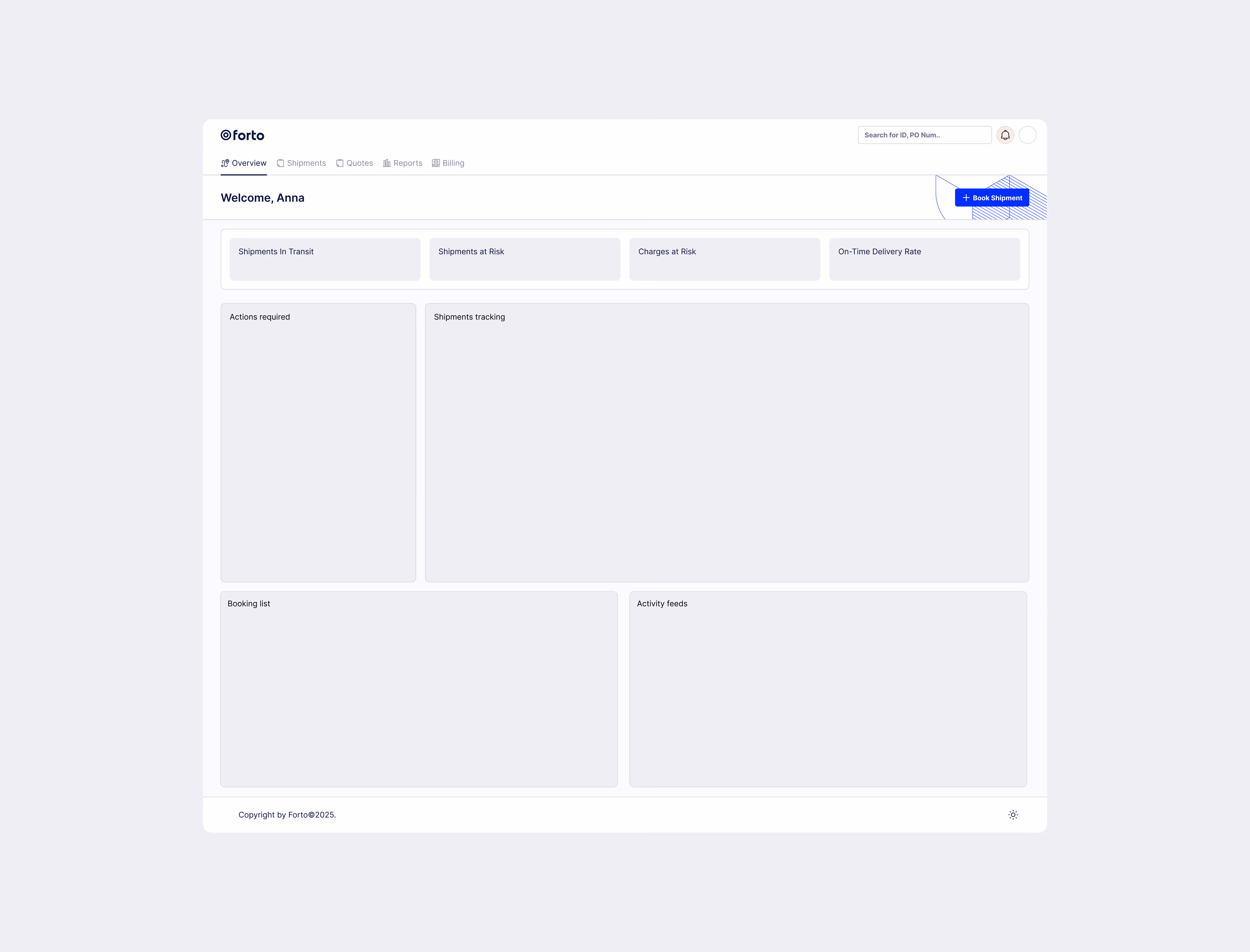 An image showing shipment dashboard layout