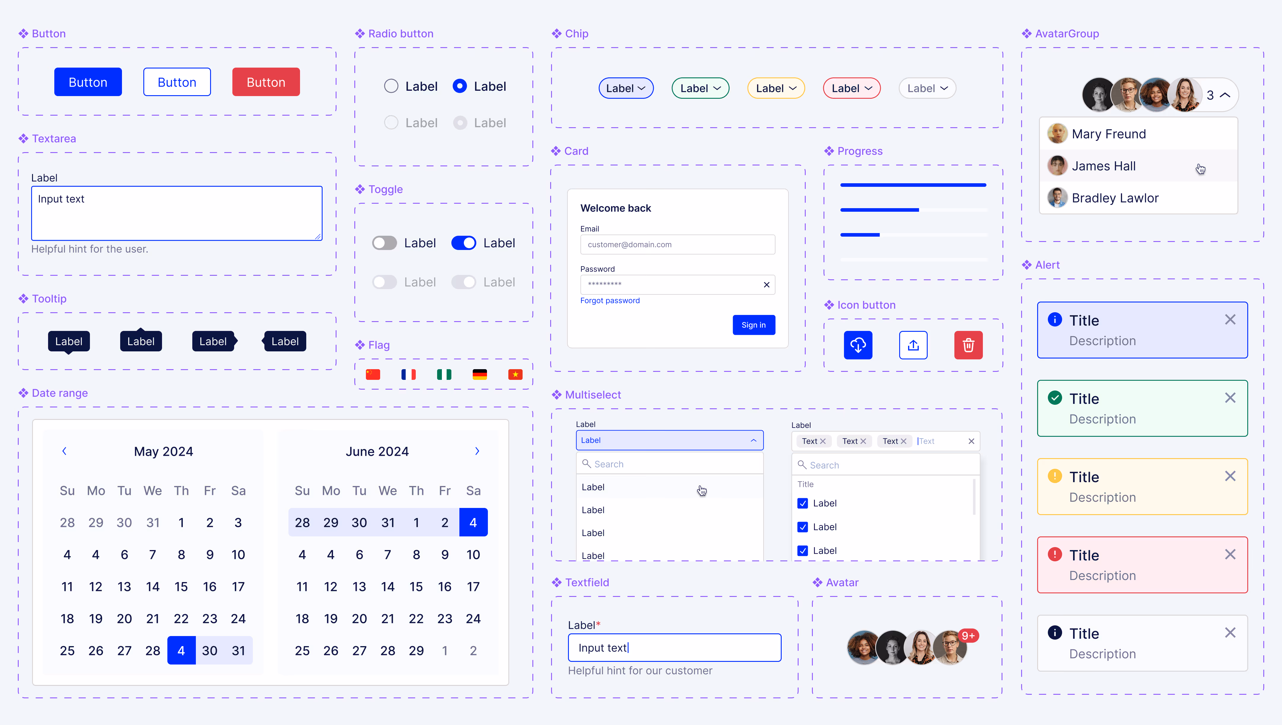 An image showing snippets of Ship design system components