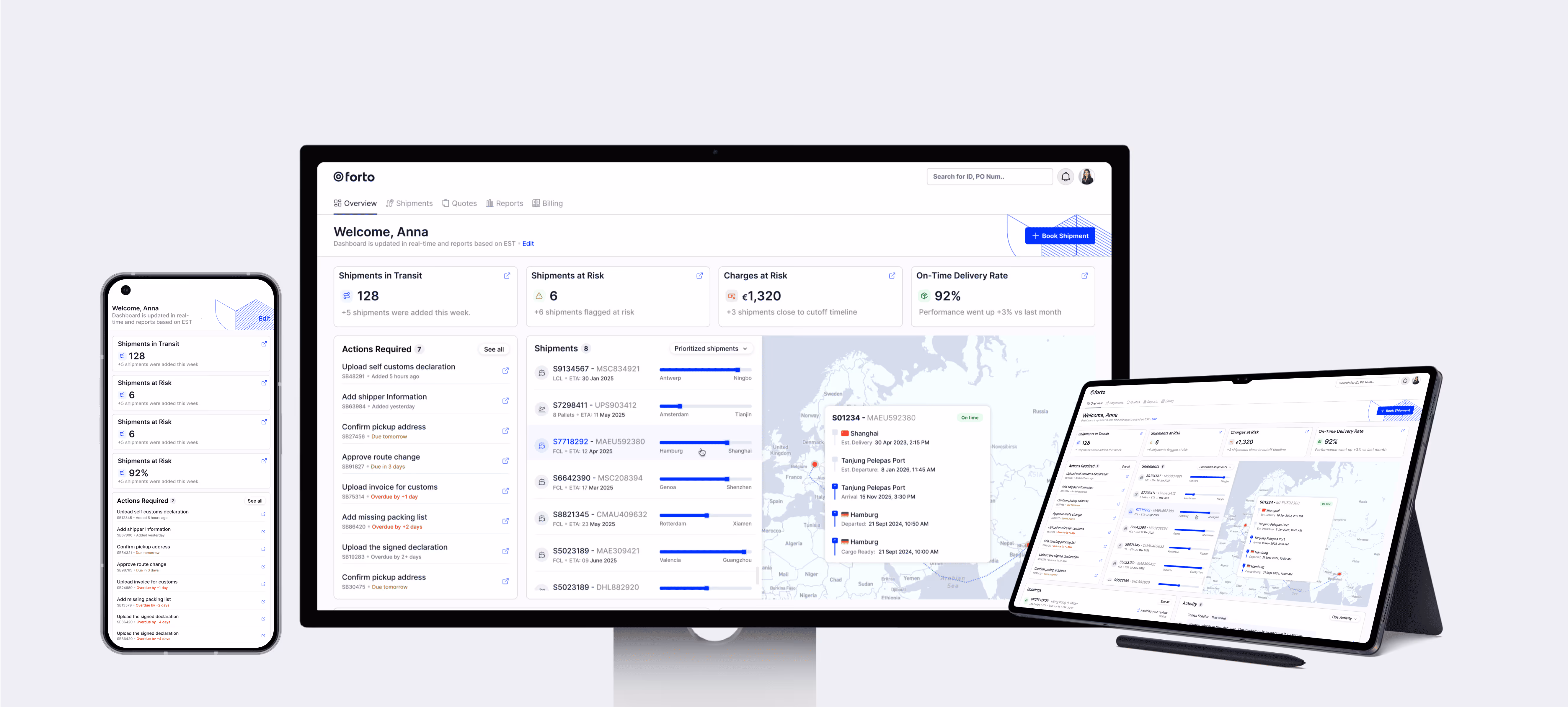 An image of a responsive shipment dashboard